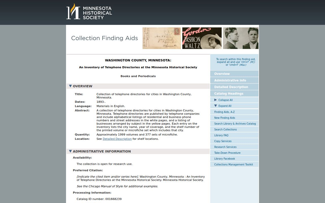 Cottage Grove city directory MNHS telephone collection finding aid