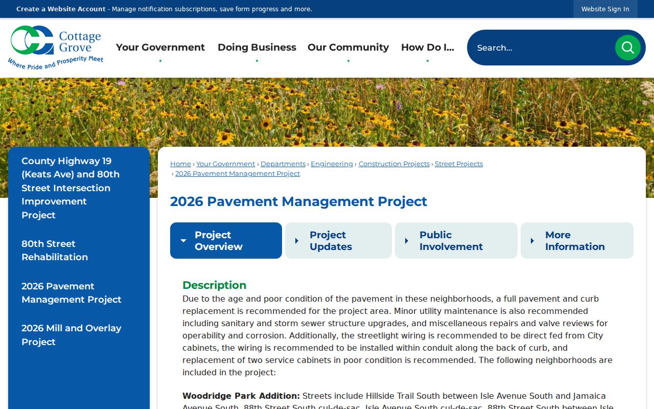 Cottage Grove neighbors pavement project record page
