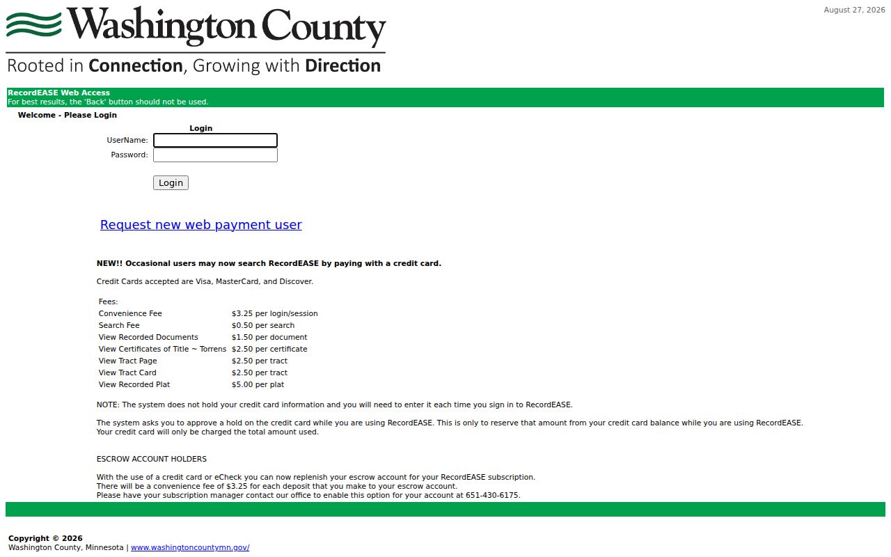 Cottage Grove street directory RecordEASE recorder access screen