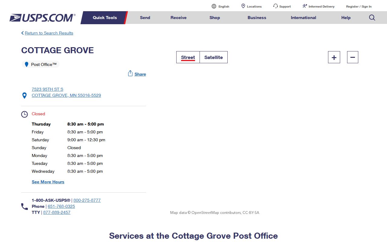 Cottage Grove ZIP code post office postal detail